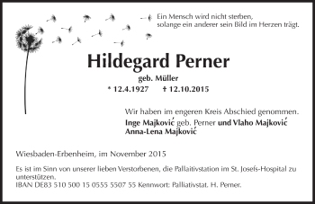 Traueranzeige von Hildegard Perner von  Wiesbaden komplett