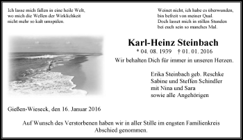 Traueranzeige von Karl-Heinz Steinbach von  Gießener Anzeiger