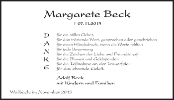Traueranzeige von Margarete Beck von  Idsteiner Zeitung