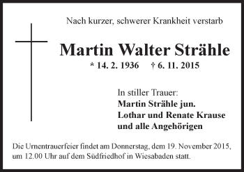 Traueranzeige von Martin Walter Strähle von  Wiesbaden komplett
