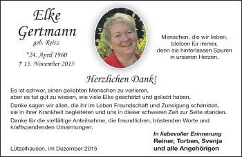 Traueranzeige von Elke Gertmann von  GT Extra