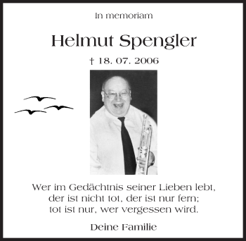 Traueranzeige von Helmut Spengler von Trauerportal Echo Online