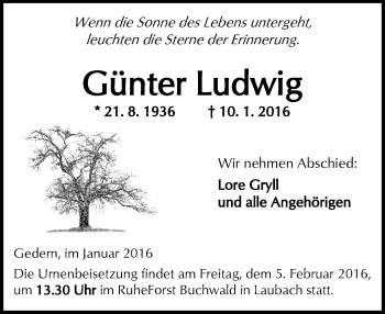 Traueranzeige von Günter Ludwig von  Kreisanzeiger