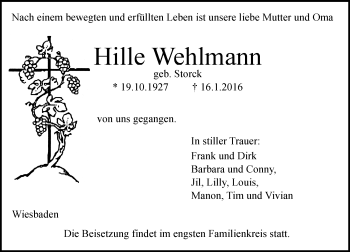 Traueranzeige von Friedhilde Wehlmann von  Wiesbaden komplett