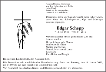 Traueranzeige von Edgar Schepp von  Gießener Anzeiger