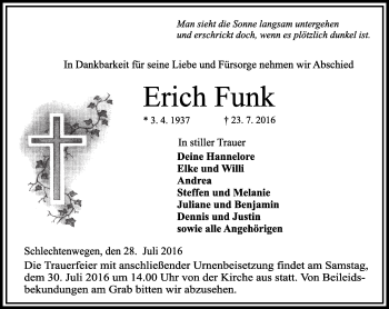 Traueranzeige von Erich Funk von VRM Trauer