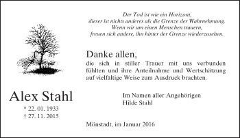 Traueranzeige von Alex Stahl von  Usinger Anzeiger