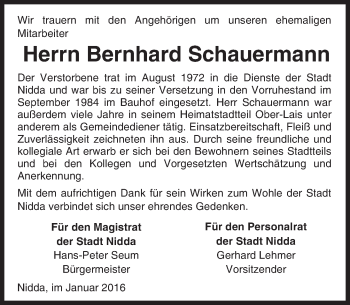 Traueranzeige von Bernhard Schauermann von  Kreisanzeiger