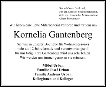 Traueranzeige von Kornelia Gantenberg von  Camberger Anzeiger