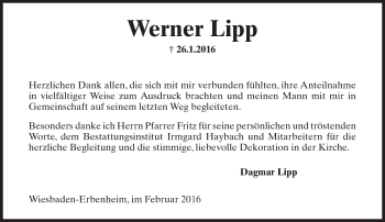 Traueranzeige von Werner Lipp von  Wiesbaden komplett