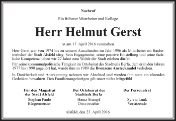 Traueranzeige von Helmut Gerst von VRM Trauer