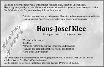 Traueranzeige von Hans-Josef Klee von  Mainspitze