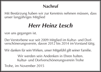 Traueranzeige von Heinz Lesch von  Busecker Anzeiger
