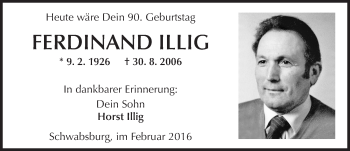 Traueranzeige von Ferdinand Illig von  Landskrone