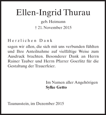 Traueranzeige von Ellen-Ingrid Thurau von  Wiesbaden komplett