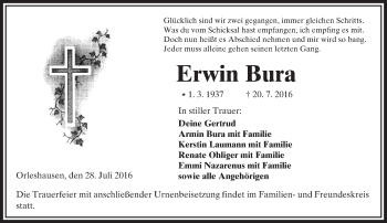 Traueranzeige von Erwin Bura von  Kreisanzeiger