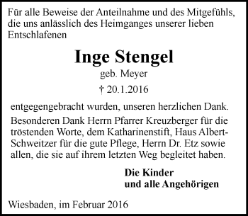 Traueranzeige von Inge Stengel von  Wiesbaden komplett