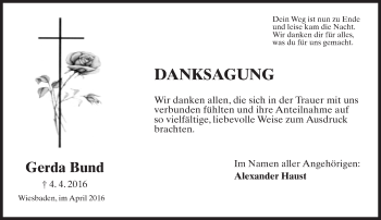Traueranzeige von Gerda Bund von  Wiesbaden komplett