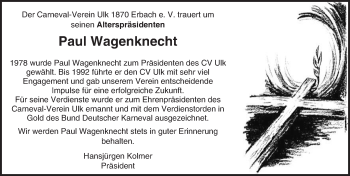 Traueranzeige von Paul Wagenknecht von Trauerportal Echo Online