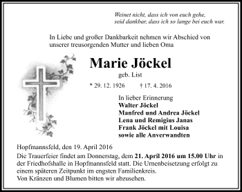 Traueranzeige von Marie Jöckel von VRM Trauer