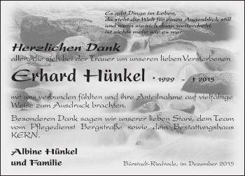 Traueranzeige von Erhard Hünkel von  Bürstädter Zeitung