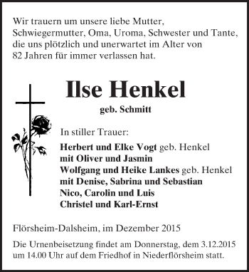 Traueranzeige von Ilse Henkel von  Wormser Zeitung