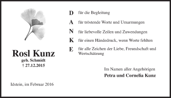 Traueranzeige von Rosl Kunz von  Idsteiner Zeitung