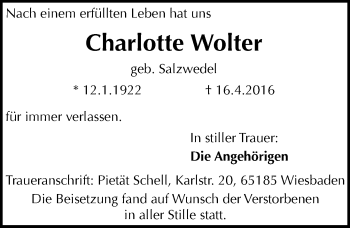 Traueranzeige von Charlotte Wolter von  Wiesbaden komplett