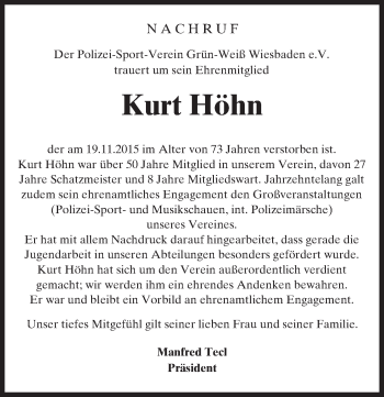 Traueranzeige von Kurt Höhn von  Wiesbaden komplett