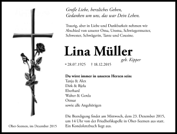 Traueranzeige von Lina Müller von  Kreisanzeiger