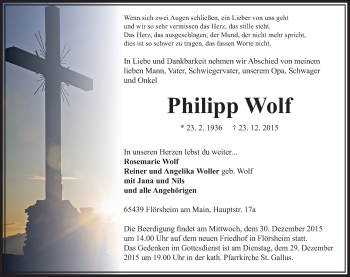 Traueranzeige von Philipp Wolf von  Mainspitze