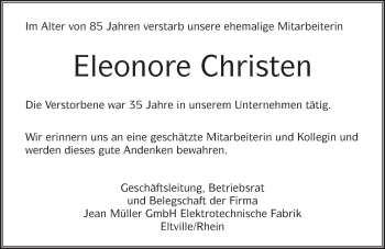 Traueranzeige von Eleonore Christen von  Rheingau