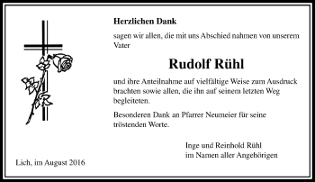 Traueranzeige von Rudolf Rühl von  Gießener Anzeiger