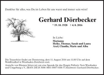 Traueranzeige von Gerhard Dörrbecker von Trauerportal Rhein Main Presse