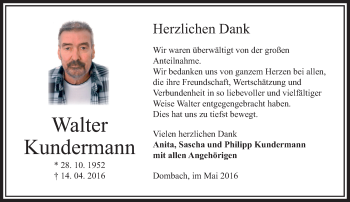 Traueranzeige von Walter Kundermann von  Camberger Anzeiger