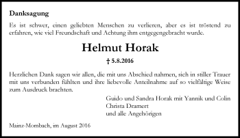 Traueranzeige von Helmut Horak von Trauerportal Rhein Main Presse