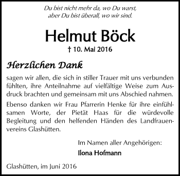 Traueranzeige von Helmut Böck von  Kreisanzeiger