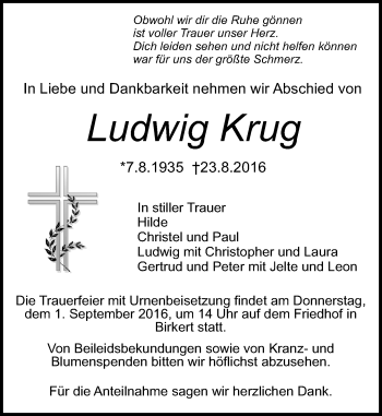 Traueranzeige von Ludwig Krug von Trauerportal Echo Online