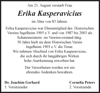 Traueranzeige von Erika Kasperavicius von Trauerportal Rhein Main Presse