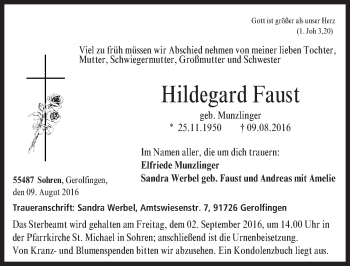 Traueranzeige von Hildegard Faust von Trauerportal Rhein Main Presse