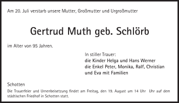 Traueranzeige von Gertrud Muth von  Kreisanzeiger
