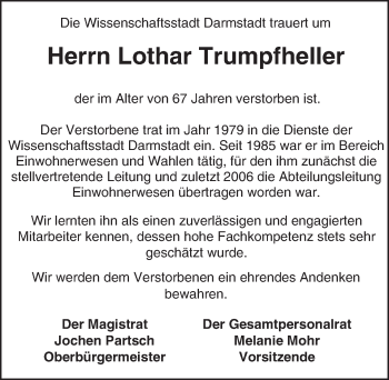 Traueranzeige von Lothar Trumpfheller von Trauerportal Echo Online