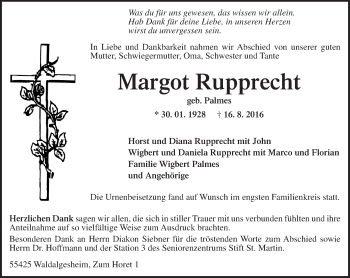 Traueranzeige von Margot Rupprecht von Trauerportal Rhein Main Presse