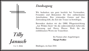 Traueranzeige von Tilly Janusch von  Kreisanzeiger