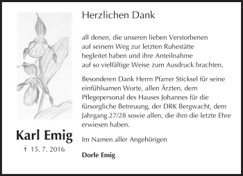 Traueranzeige von Karl Emig von Trauerportal Echo Online