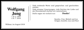 Traueranzeige von Wolfgang Jung von  Gießener Anzeiger