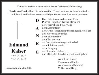 Traueranzeige von Edmund Kaiser von  Camberger Anzeiger