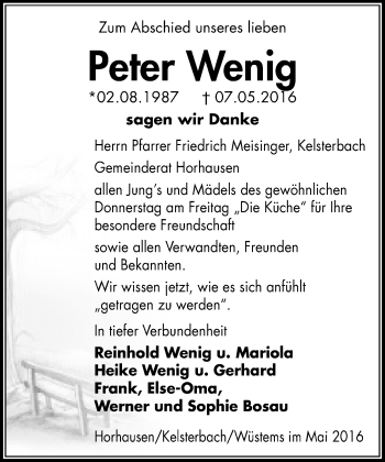 Traueranzeige von Peter Wenig von  Camberger Anzeiger