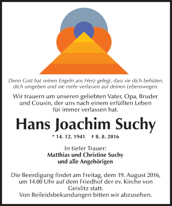 Traueranzeige von Hans Joachim Suchy von  Gelnhäuser Tageblatt