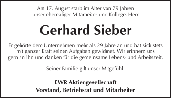 Traueranzeige von Gerhard Sieber von Trauerportal Rhein Main Presse